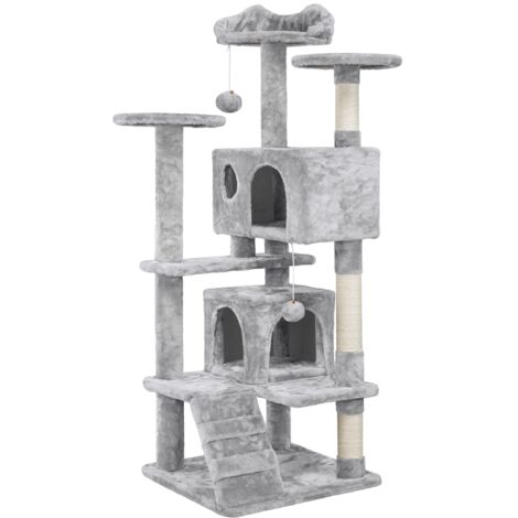 Yaheetech – Arbre à chat 139 cm avec 2 niches et 3 plateformes – Colonnes en sisal – Capacité 20 kg – Pour 3-4 chats – Gris clair