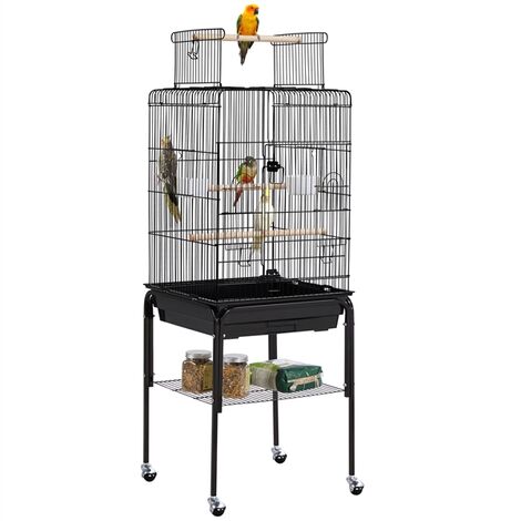 Cage à oiseaux sur pied volière avec 2 mangeoires perchoirs