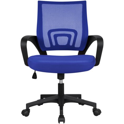 Yaheetech Chaise de Bureau Ergonomique à Hauteur Réglable Fauteuil de Bureau Inclinable Siège et Base Plus Larges avec roulettes Pivotantes Bleu
