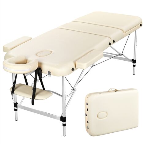 Yaheetech Table de Massage Pliante Professionnelle 70 x 213 cm 3 Section avec Pied en Aluminium Lit de Massage Portable à Hauteur Réglable Repose-tête Ergonomique pour le Massage Spa Tatouage Beige - Beige