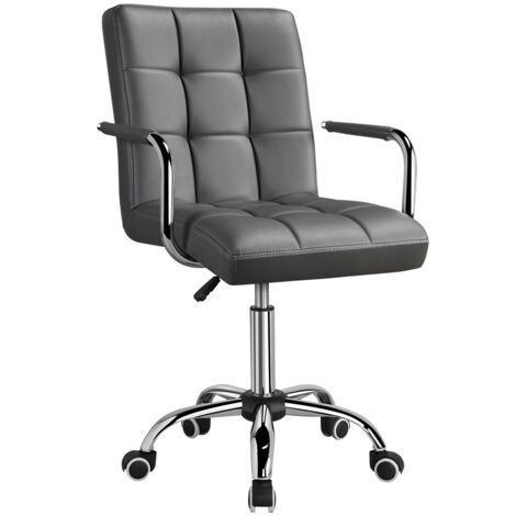 Yaheetech – Chaise de bureau pivotante en similicuir gris – Réglable 88,5-103 cm – Dossier et accoudoirs rembourrés – Capacité 120 kg – Roulettes 360°
