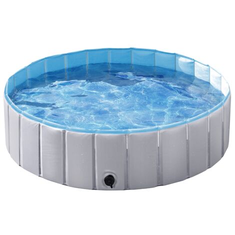 Yaheetech Piscine Pliable Bassin de Baignade Portable Bain pour Chien/Chat Animal Extérieur Intérieur Antidérapant avec Patchs de réparation Brosse L - 120 x 30 cm Gris