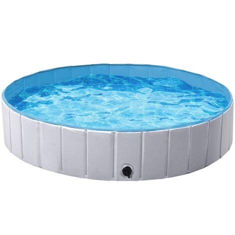 Yaheetech Piscine Pliable Bassin de Baignade Portable Bain pour Chien/Chat Animal Extérieur Intérieur Antidérapant avec Patchs de réparation Brosse XL - 140 x 30 cm Gris