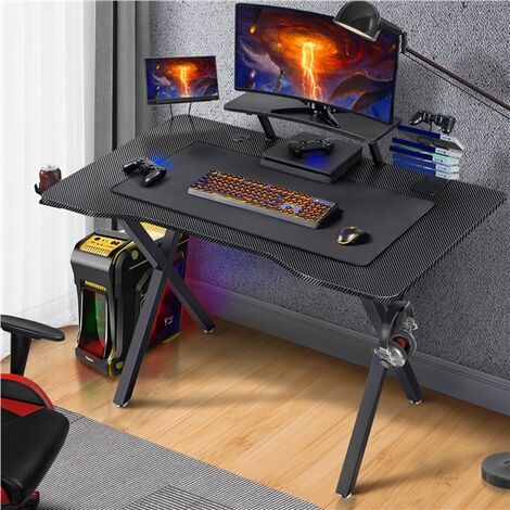 Yaheetech bureau gaming 110x70cm bureau gamer ergonomique table de jeu pour  ordinateur pc domicile - Conforama