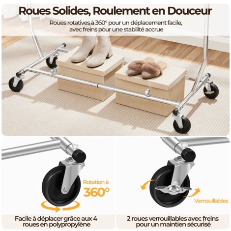 Yaheetech Grande Portant à Vêtements 2 Barres Extensibles Charge Max.113 kg Penderie roulettes avec Freins Hauteur Réglable Rangement de Stockage Inferieur