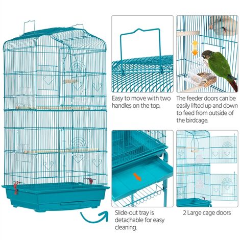 Yaheetech Cage Oiseau sur Pied Voliere Oiseaux Interieur Decorative 46 x 35  x 162,5 cm Toit Ouvert pour Perruche Calopsitte Canari avec Support  Détachable : : Animalerie