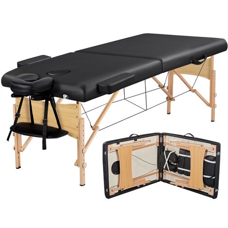 Yaheetech Table de Massage Portable avec Pied en Bois Massif, Lit de Massage 2 Sections Pliante avec Pieds en Bois et Sac de Transport Hauteur réglable 213 x 92 cm