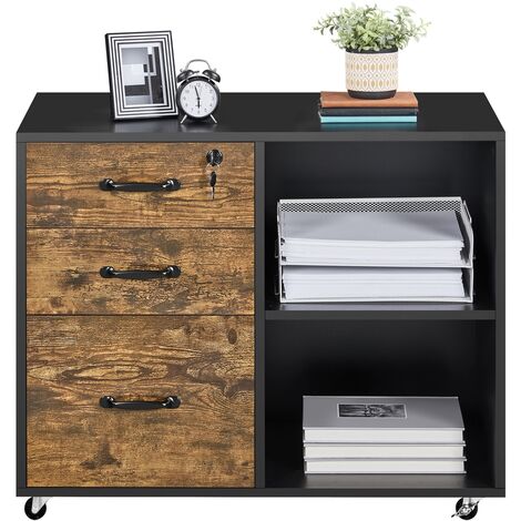 Caisson de bureau moderne à 3 tiroirs avec roulettes coloris noir