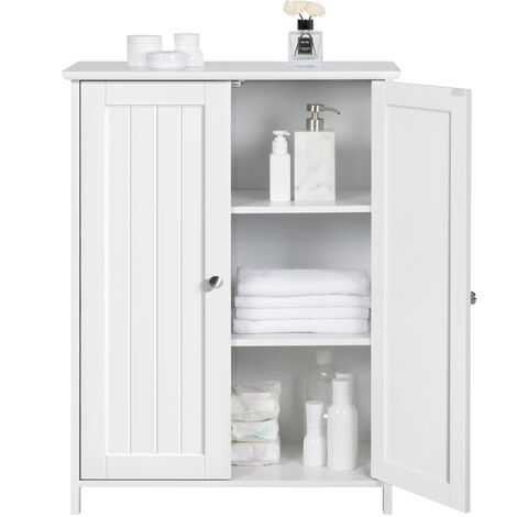 Yaheetech – Meuble bas de salle de bain blanc 60 x 30 x 80 cm – 2 portes – 2 étagères réglables en MDF – Rangement pour chambre, salon, entrée