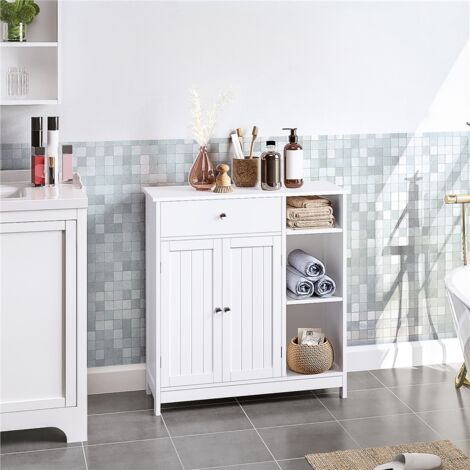 Meuble Salle De Bain Yaheetech Blanc - Armoire + Tiroir + Etagères - Neuf