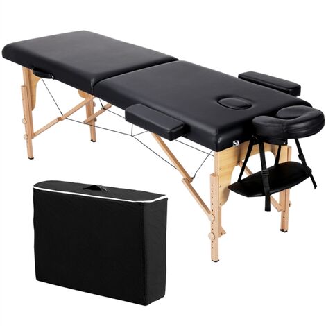 Yaheetech Table de Massage Portable Pliable à 2 Zones Charge 250 kg en Bois Hêtre Hauteur Réglable avec Appuie-tête Amovible Sac de Transport 213 x 60 cm/Noir