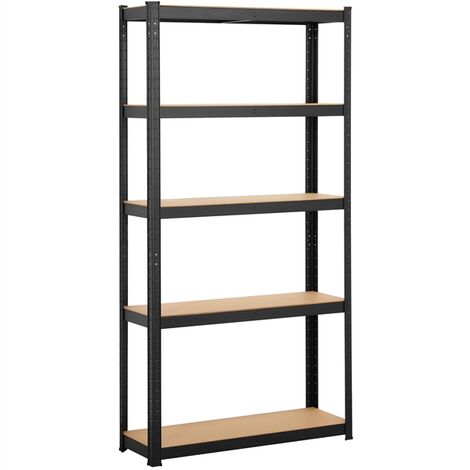 Yaheetech – Étagère de rangement 180 x 90 x 30 cm – 5 niveaux – Cadre métal – Tablettes MDF réglables – Charge max 175 kg – Noir