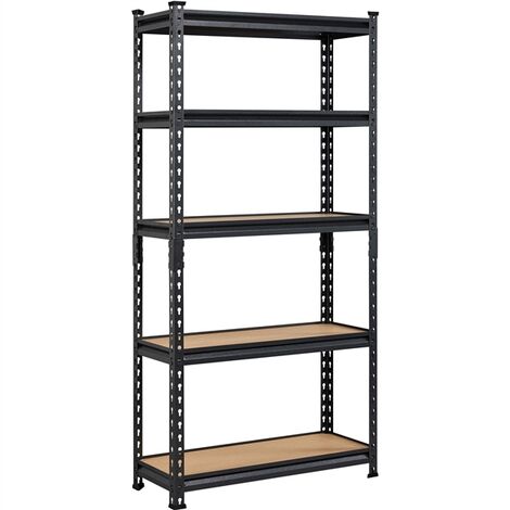 Yaheetech – Étagère de garage 5 niveaux – Métal noir – Charge 175kg par niveau – Dimensions 75x30x153cm – Planches MDF – Montage sans vis