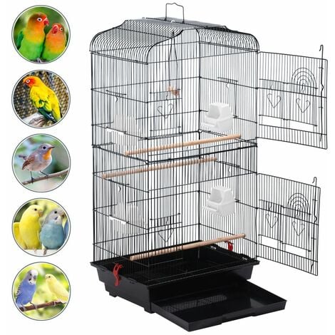 Yaheetech Cage Oiseaux Volière Portable pour Perruche Perroquet Canari Inséparable Mandarins avec 4 Perchoirs Mangeoire 46 x 35 x 104,5cm
