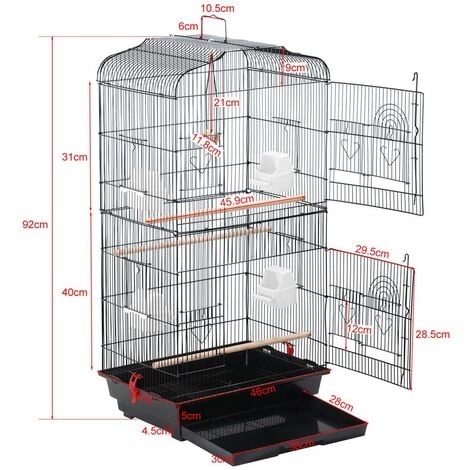 Yaheetech Cage Oiseaux Volière Portable pour Perruche Perroquet Canari Inséparable Mandarins avec 4 Perchoirs Mangeoire 46 x 35 x 104,5cm