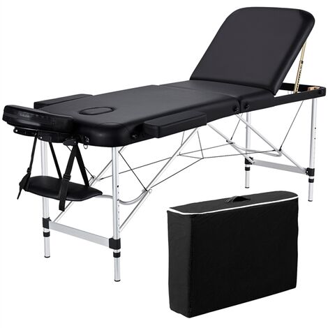 Yaheetech Table de Massage Pliante Professionnelle 3 Section 60 x 213 cm avec Cadre en Aluminium Lit de Massage Portable à Hauteur Réglable Repose-tête Ergonomique pour Le Massage Spa Tatouage