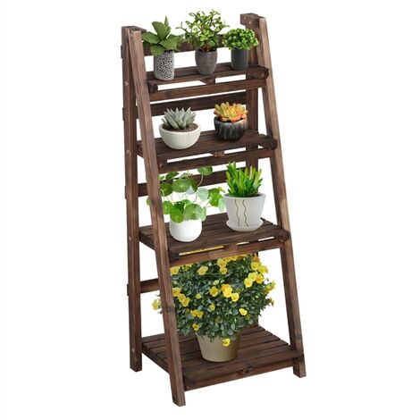 Yaheetech – Étagère à fleurs pliante en bois de sapin massif – 4 niveaux – Dimensions 45 x 35,7 x 108 cm – Capacité 35 kg – Pour intérieur et extérieur
