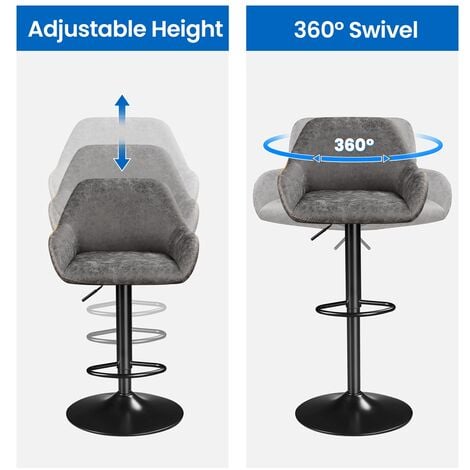 Yaheetech 2 Tabourets de Bar Hauts avec Dossier en Similicuir Pivotants Hauteur Réglable avec Repose-Pieds Charge 136 kg Gris