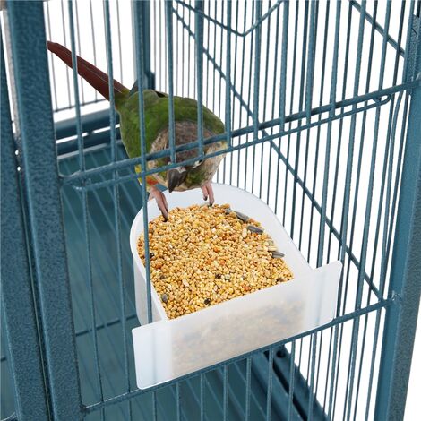 Yaheetech Grande Cage/Volière Oiseaux avec Support Détable à roulettes Cage pour Perroquet Gris du Gabon Canaris Parakeet Calopsitte élégante Pinson 65,5 x 42,5 x 136,5 cm Blanche Bleu Marine