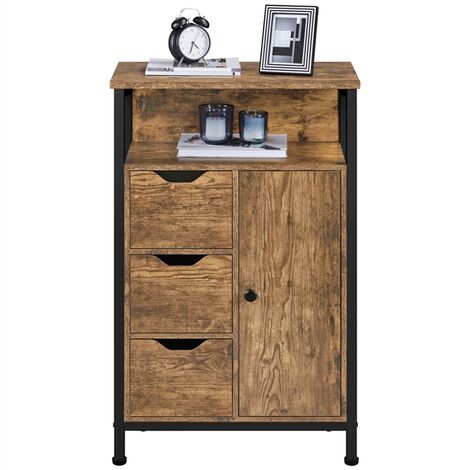 Yaheetech Meuble de Rangement de Salle de Bains sur Pieds Armoire Buffet Multifonctionnel Placard avec 3 Tiroirs et 2 Etagères pour Salon, Cuisine, Chambre Brun Industrielle 55,5× 30× 86,5 cm