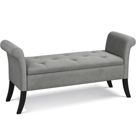 Yaheetech Banc de Rangement avec Accoudoirs et Compartiment Coffre de Rangement Tissu Repose-Pieds Pouvant Supporter 300 kg Gris Clair Gris Clair (1/5)