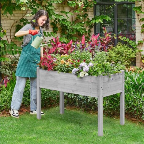 Yaheetech Carré Potager de Jardin sur Pied 120,5 x 59 x 76,5 cm Jardin surélevé en Bois pour Intérieur Extérieur Gris