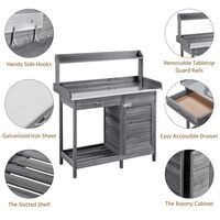 Table De Rempotage Jardin Outsunny - Banc Travail Bois Avec Plateau Métal, Tiroir, étagères, Crochets, 115x45x121 Cm - 5