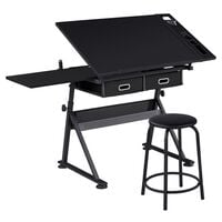 Yaheetech Table à Dessin Inclinable Hauteur Réglable avec Tabouret et 2 Tiroirs Compartiments à Crayons Bureau pour Dessinateur Peintre Ingénieur Artiste Noir