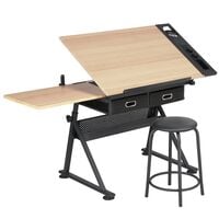 Yaheetech Table à Dessin Inclinable Hauteur Réglable avec Tabouret et 2 Tiroirs Compartiments à Crayons Bureau pour Dessinateur Peintre Ingénieur Artiste Couleur Bois