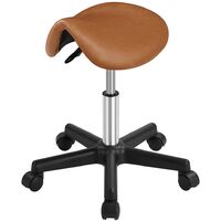 Yaheetech Tabouret Roulettes Professionnel PU Tabouret Ergonomique Selle De Cheval Anti Mal De Dos à Roulettes Pivotantes Hauteur Réglable 45,5-60 cm Brun Rétro