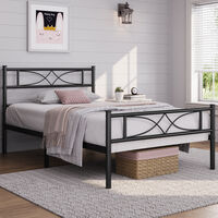 Yaheetech – Lit simple en métal 90 x 190 cm – Structure à lattes pour circulation d'air – Capacité 180 kg – Design moderne noir pour petits espaces - LIT 90 X