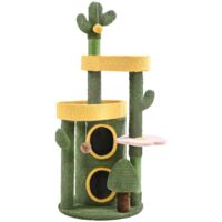 Yaheetech – Arbre à chat 123 cm – Cachette cylindrique à 2 niveaux – 3 perchoirs – Griffoirs en sisal – Couleurs vert et jaune – Pour 2-3 chats jusqu'à 5 kg
