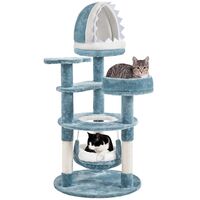 Yaheetech – Arbre à chat 115cm avec niche requin et hamac – Panneaux E1, sisal naturel – Pour 1-2 chats – Bleu/Blanc