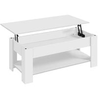Yaheetech Table Basse Relevable Table de Salon avec Porte-Revues Table de Salle à Manger Industrielle pour Salon Chambre 120 x 59 x 49,5 cm Blanche