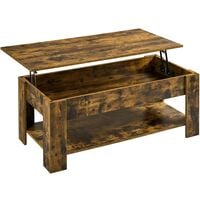 Yaheetech Table Basse Relevable Table de Salon avec Compartiment Caché et Étagère de Rangement Table de Salle à Manger Industrielle pour Salon Chambre 120 x 59 x 49,5 cm Brun Rustique