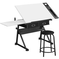 Yaheetech Table à Dessin Inclinable Hauteur Réglable avec Tabouret et 2 Tiroirs Compartiments à Crayons Bureau pour Dessinateur Peintre Ingénieur Artiste Blanc