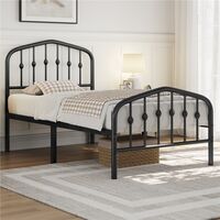Yaheetech – Cadre de lit en métal noir 90x200cm – Tête de lit déco couronne – Sommier à lattes – Capacité 205kg – Garde au sol 32cm