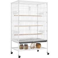 Yaheetech – Volière sur pieds pour oiseaux 2 étages – Métal blanc imperméable – Dimensions 79 x 52 x 132 cm – Espace entre barreaux 1,5 cm
