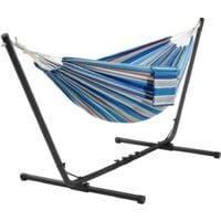 Yaheetech Hamac Double sur Pied Hamac avec Support en Métal Réglable en Longueur Sac de Transport Charge Maximale 205 kg pour Extérieur Intérieur Jardin Terrasse Rayures Bleu-rouge