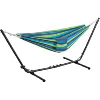 Yaheetech Hamac Double sur Pied Hamac avec Support en Métal Réglable en Longueur Sac de Transport Charge Maximale 205 kg pour Extérieur Intérieur Jardin Terrasse Rayures Bleu-vert