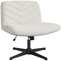 Yaheetech Chaise de Bureau Ergonomique sans Accoudoirs Fauteuil Pivotant avec Large Assise sans roulettes Réglable en Hauteur Bureau Chambre Tissu Effet Lin Beige