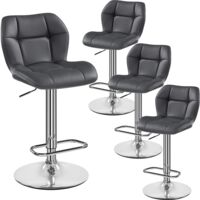 Yaheetech – Lot de 4 tabourets de bar réglables en hauteur – Similicuir et métal – Hauteur d'assise 62,5-84,5 cm – Capacité 136 kg – Gris