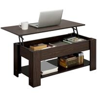 Yaheetech Table basse avec Plateau Relevable Table de salon Moderne avec Etagère de Rangement Compartiment Caché pour Salon Bureau 98 x 50 x 42 cm Marron