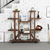 Étagère à Plantes 9 Niveaux 124x120cm - Support Fleurs Avec Roulettes | Bois Sapin | Mobile