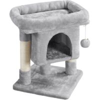 Yaheetech – Arbre à chat 2 niveaux avec cachette et griffoirs – Hauteur 59cm – Panneau de particules et sisal – Gris clair pour petits espaces