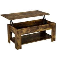 Yaheetech Table basse avec Plateau Relevable Table de salon Moderne avec Etagère de Rangement Compartiment Caché pour Salon Bureau 98 x 50 x 42 cm Brun