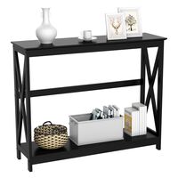 Yaheetech Table Console Table d'Entrée Style Néo-rétro en Bois Table Etroit avec 3 Etagères de Rangement pour Petits Espaces Salon Noir