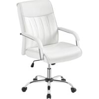 Yaheetech Chaise de Bureau Fauteuil de Bureau Ergonomique Inclinable Hauteur Réglable en Similicuir Charge 136 kg Blanc