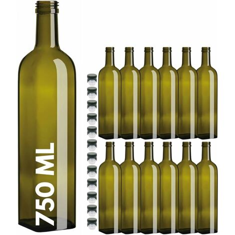 12 Bottiglie Per Olio Bottiglia In Vetro Verde Marasca Con Tappo e Dosatore  750 ml