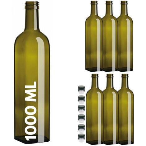 6 Bottiglie Per Olio Bottiglia In Vetro Verde Marasca Con Tappo e Dosatore 1  Litro